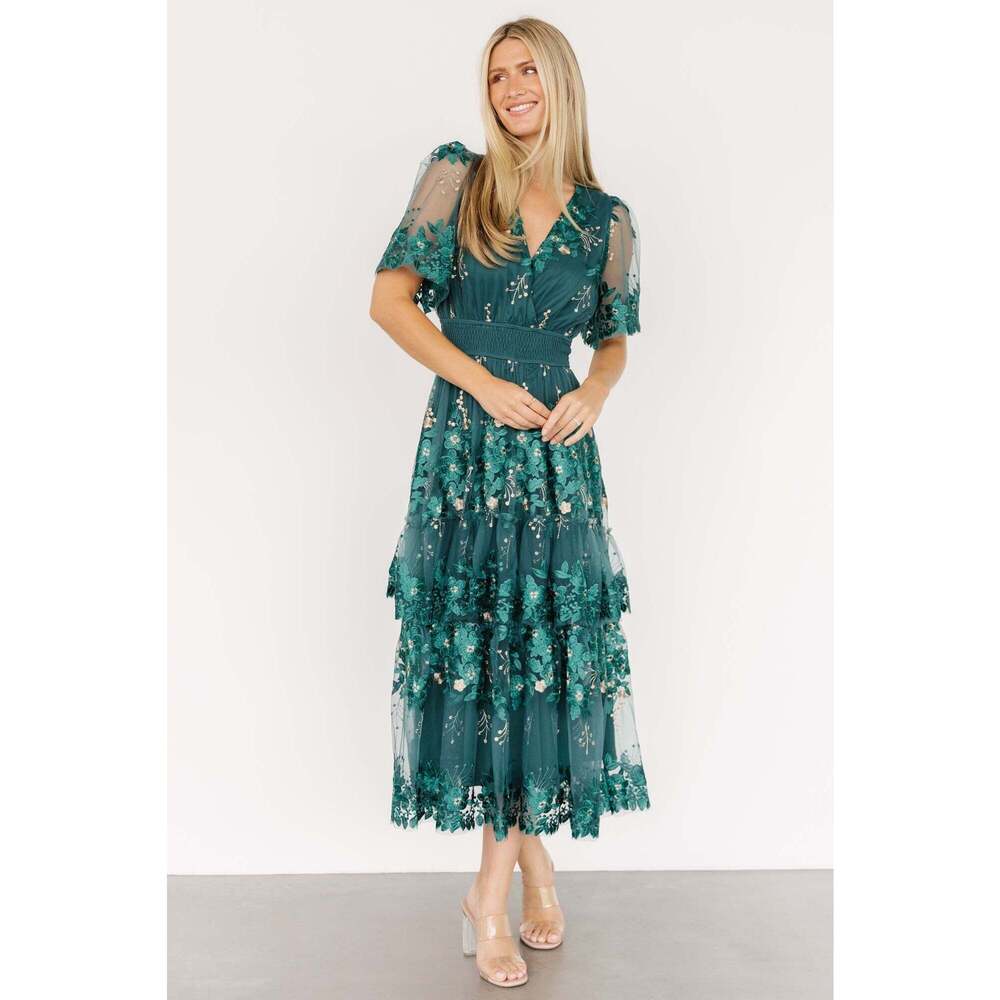 Baltic Born Lotte Embroidered Midi Dress | Emerald Size 2XL2XL - Picture 2 of 5